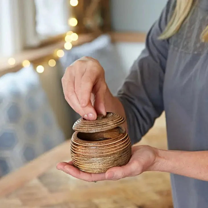 Hand Carved Mango Wood Bowl with Lid | Handmade | Sustainable Wooden Storage Bowls