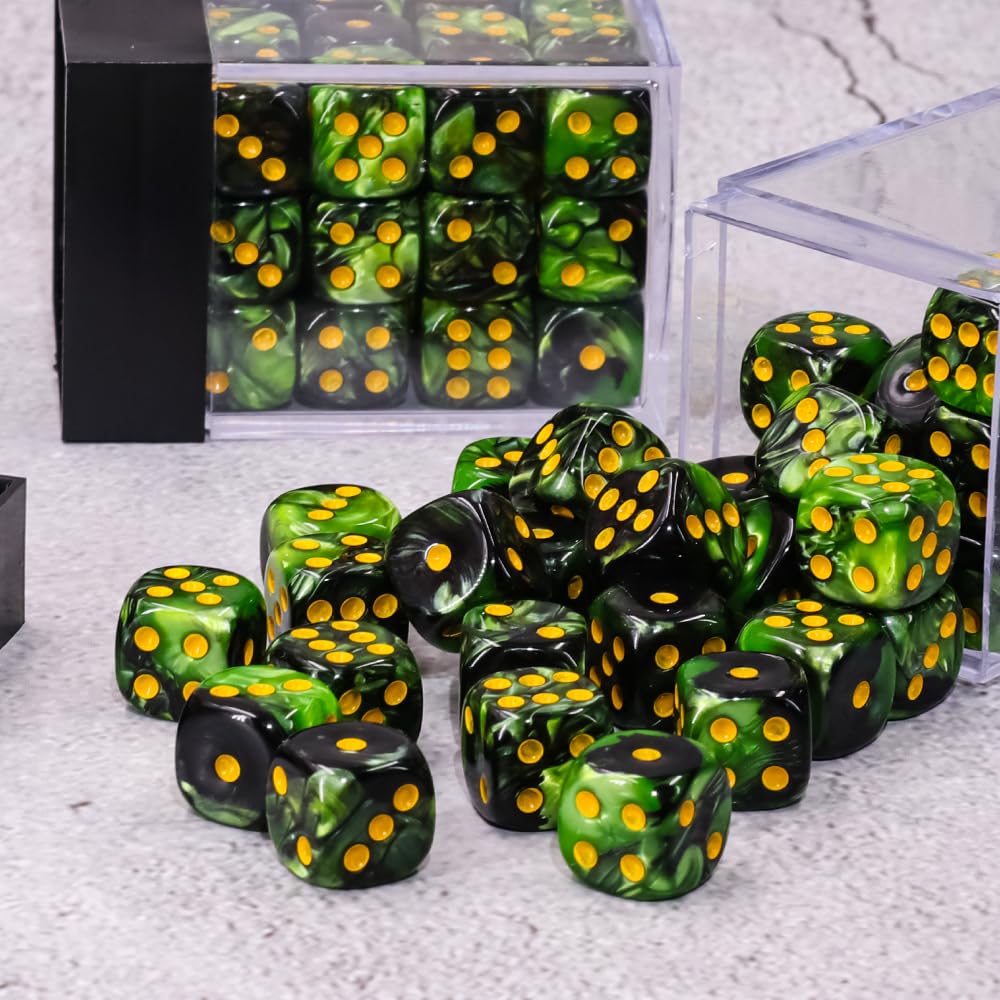 Handan 36‑Dice Pack: 12mm MINI D6 Set in Grass Green & Black with Portable Box