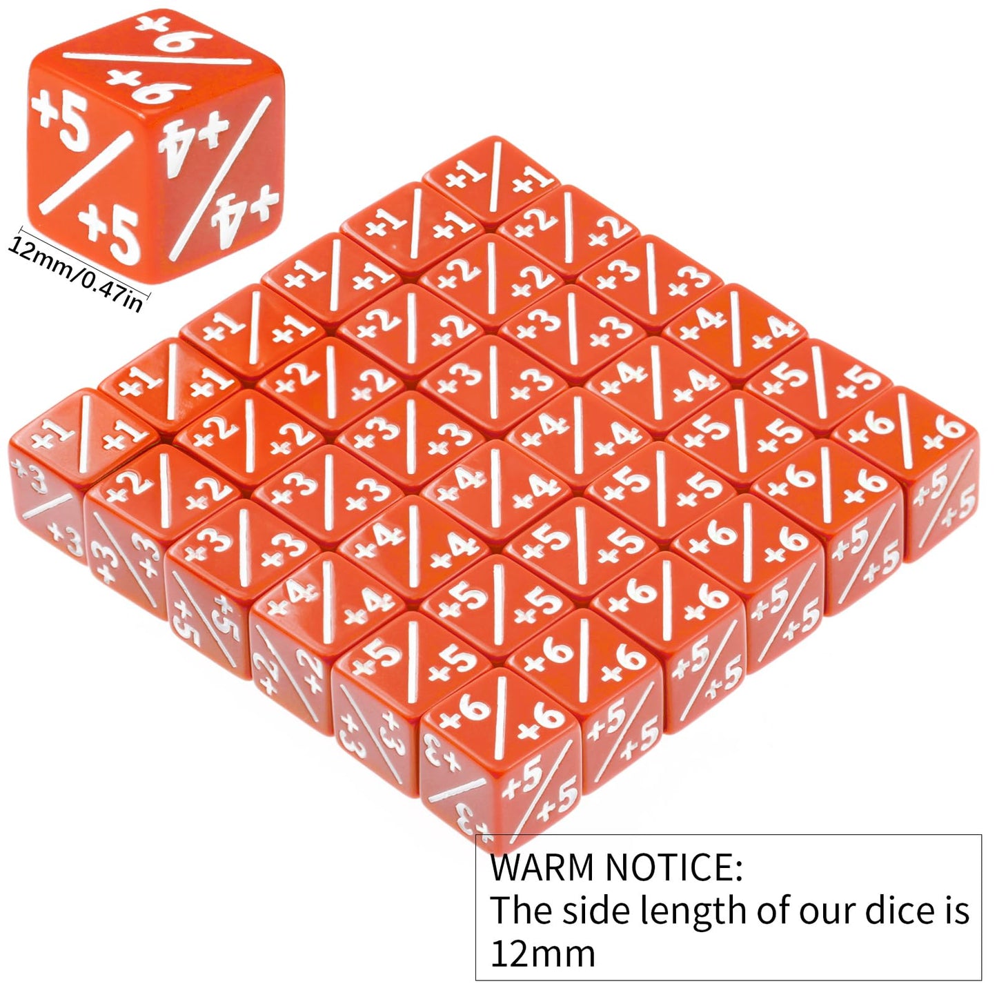 Handan 36-Piece MTG Counter Dice (+1 to +6) with Portable Box – Orange D6 Set