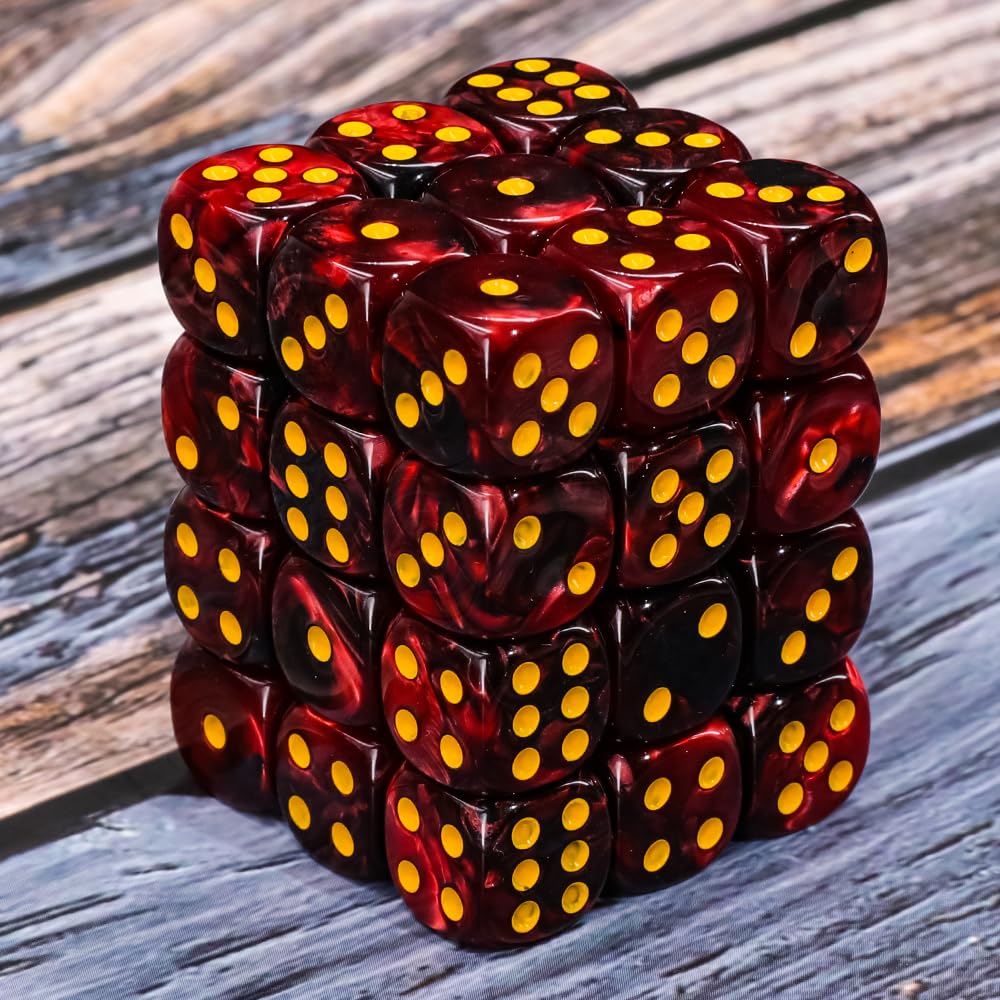 Handan 36-Piece 12mm MINI Dice Set (Dark Red & Black) with Portable Box