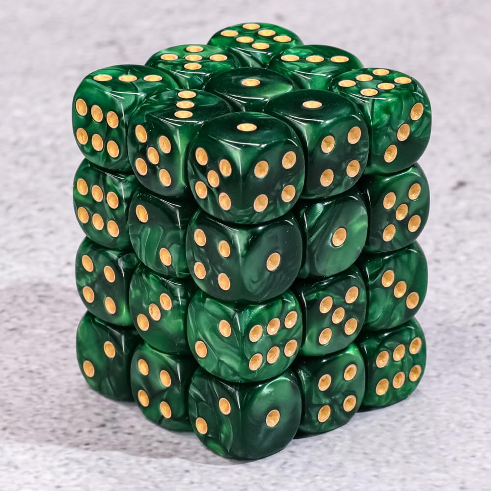 Handan 36-Piece Mini 12mm Pearl Dice Set — Green Box, 6-Sided Dice for Yahtzee & Math