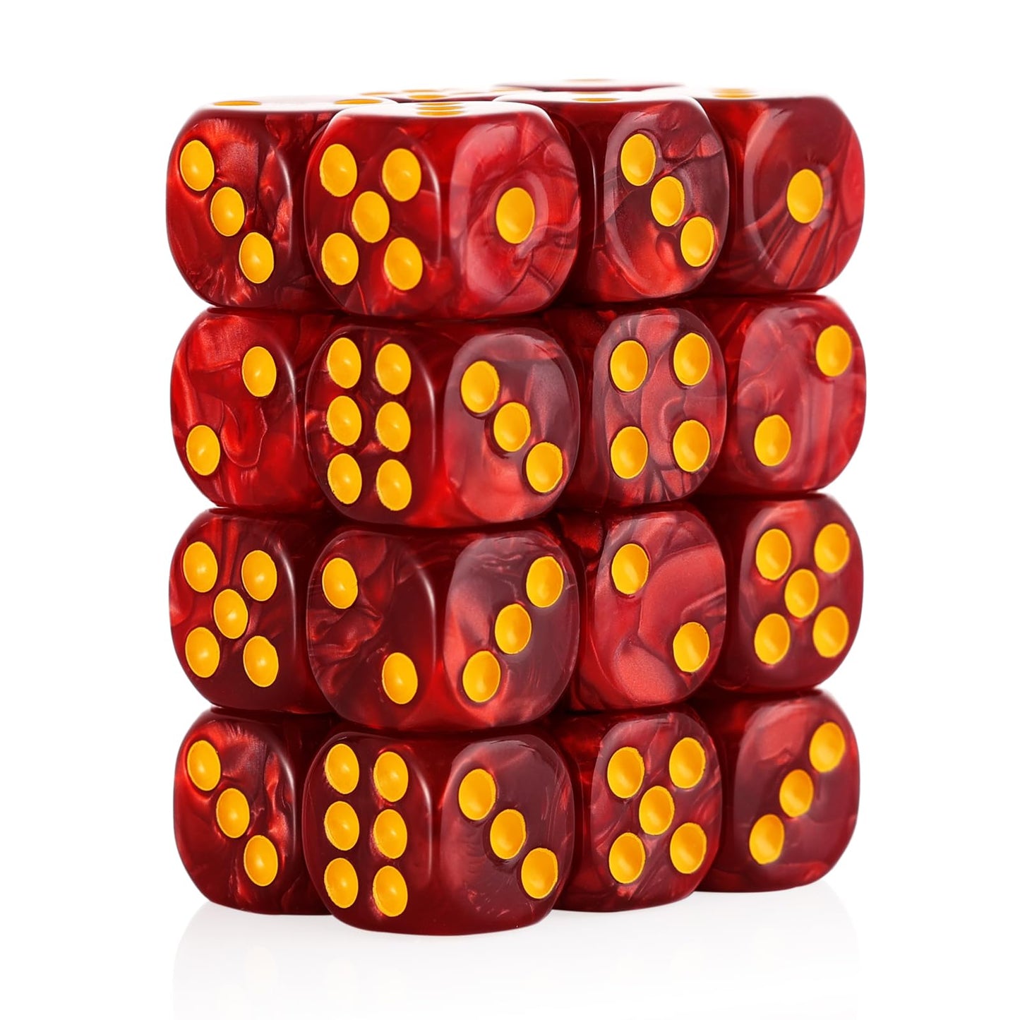 Handan 24-Pack 16mm Red Pearl D6 Dice Set with Pouch – Yahtzee, Bunco & Math Teaching