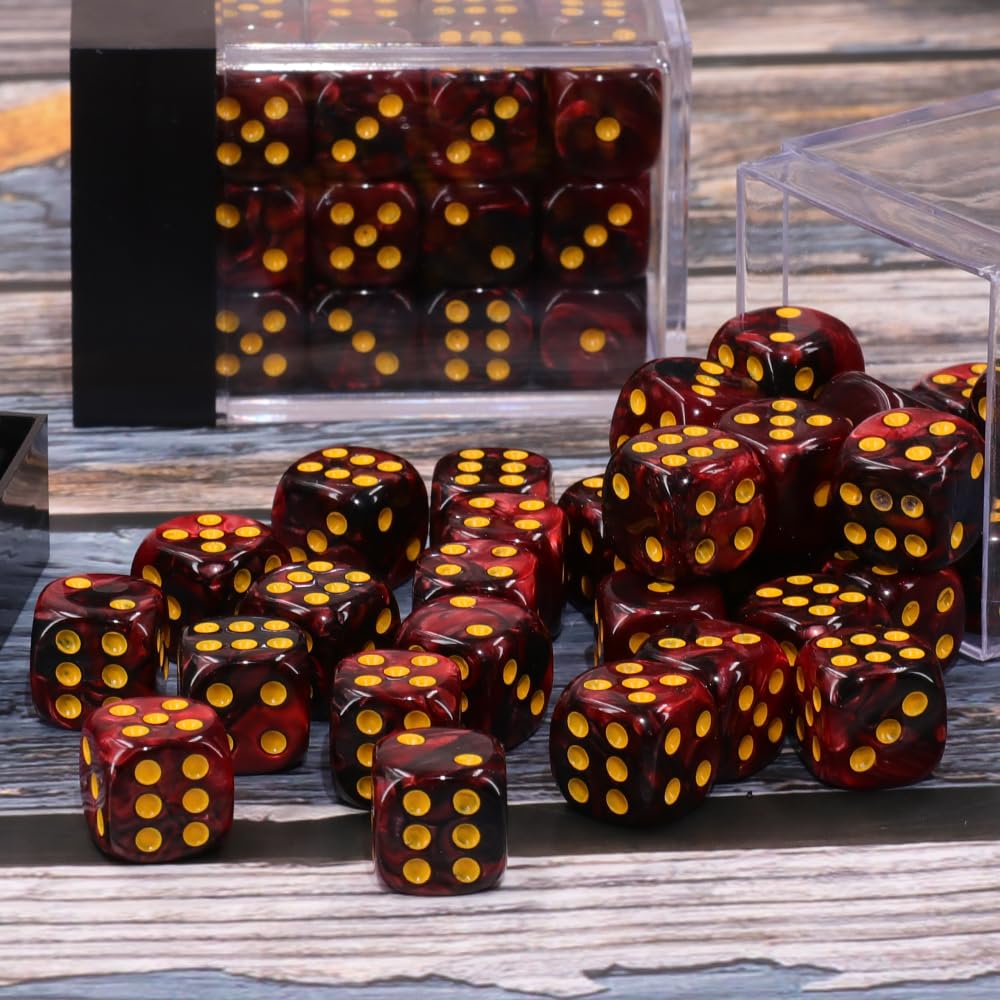 Handan 36-Piece 12mm MINI Dice Set (Dark Red & Black) with Portable Box