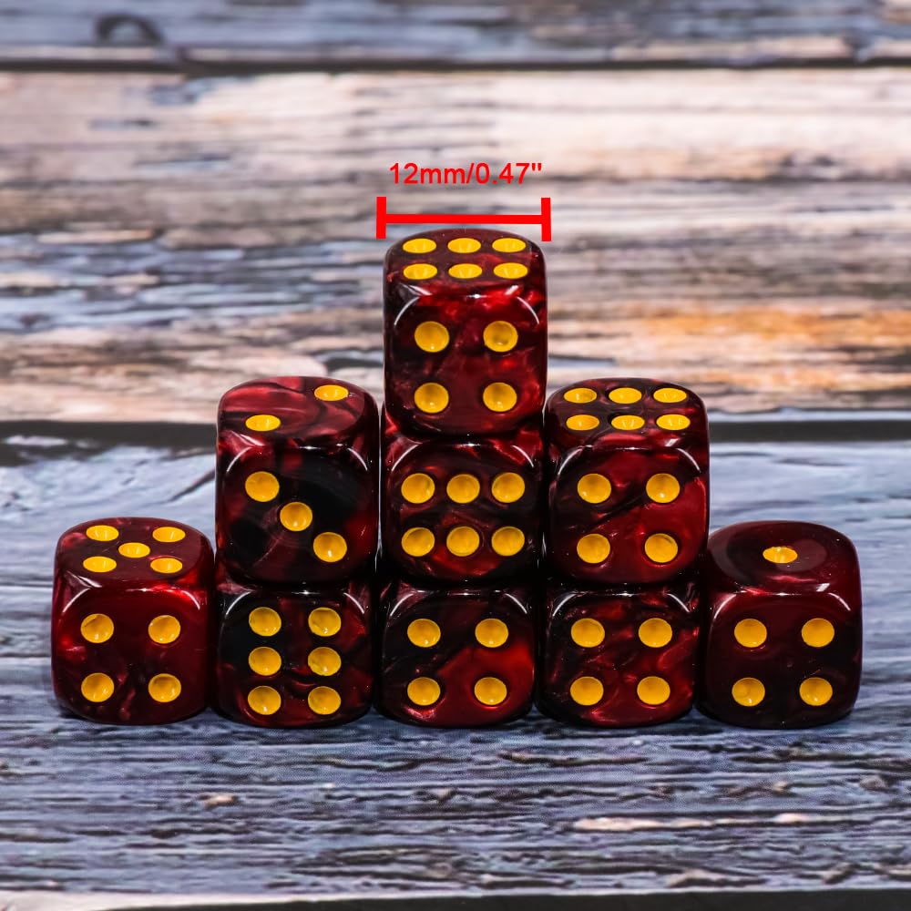 Handan 36-Piece 12mm MINI Dice Set (Dark Red & Black) with Portable Box
