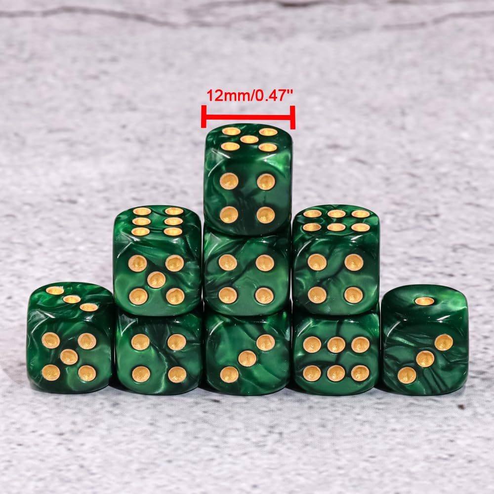 Handan 36-Piece Mini 12mm Pearl Dice Set — Green Box, 6-Sided Dice for Yahtzee & Math