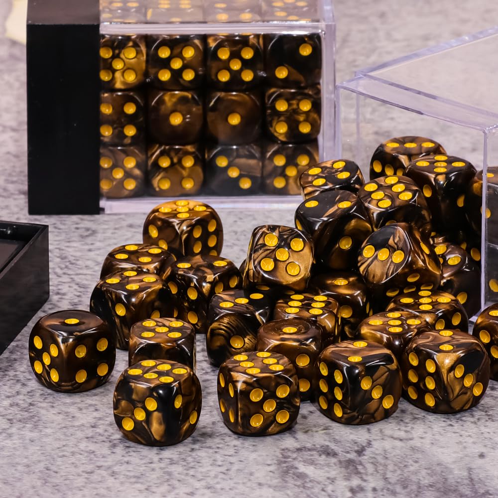 Handan 36-Piece 12mm D6 Dice Set – Two-Color Golden & Black with Portable Box