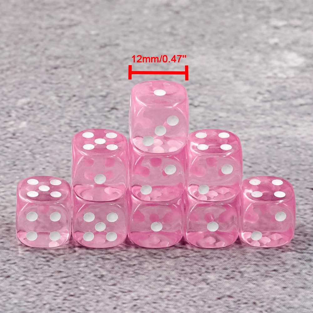 Handan 12mm MINI Dice Set – 36 Translucent Color Dice with Pink Portable Box