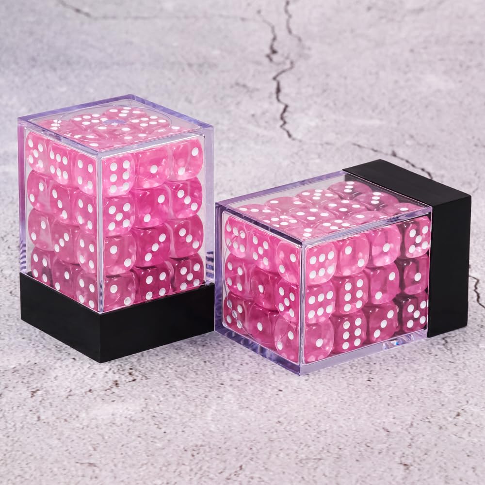 Handan 12mm MINI Dice Set – 36 Translucent Color Dice with Pink Portable Box