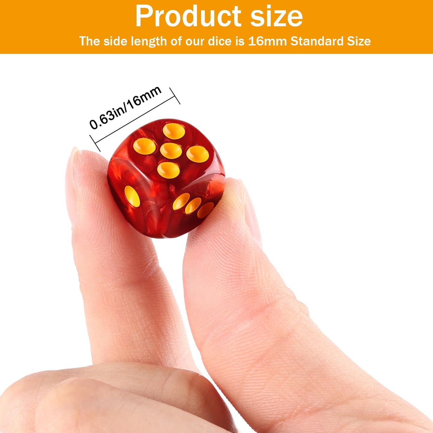 Handan 24-Pack 16mm Red Pearl D6 Dice Set with Pouch – Yahtzee, Bunco & Math Teaching