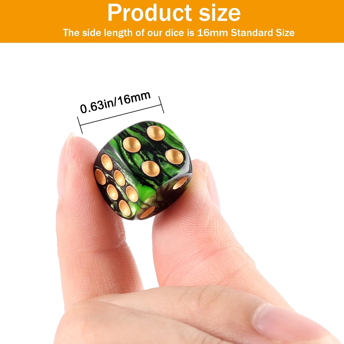 Handan 24-Pack 16mm 6-Sided Dice — Green & Black, Portable Yahtzee & Math Dice