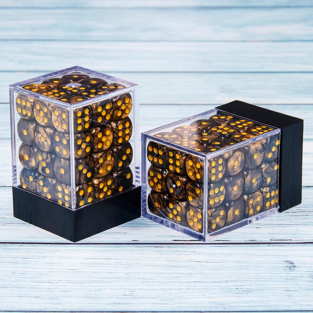 Handan 36-Piece 12mm D6 Dice Set – Two-Color Golden & Black with Portable Box