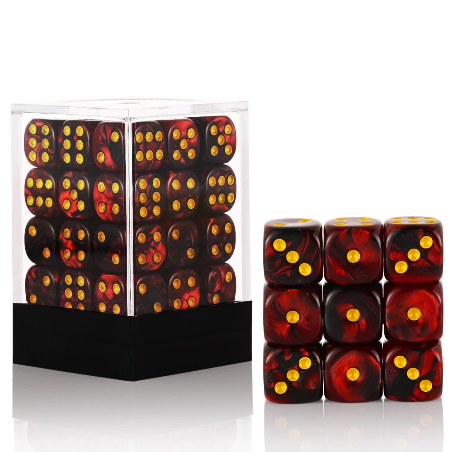 Handan 36-Piece 12mm MINI Dice Set (Dark Red & Black) with Portable Box