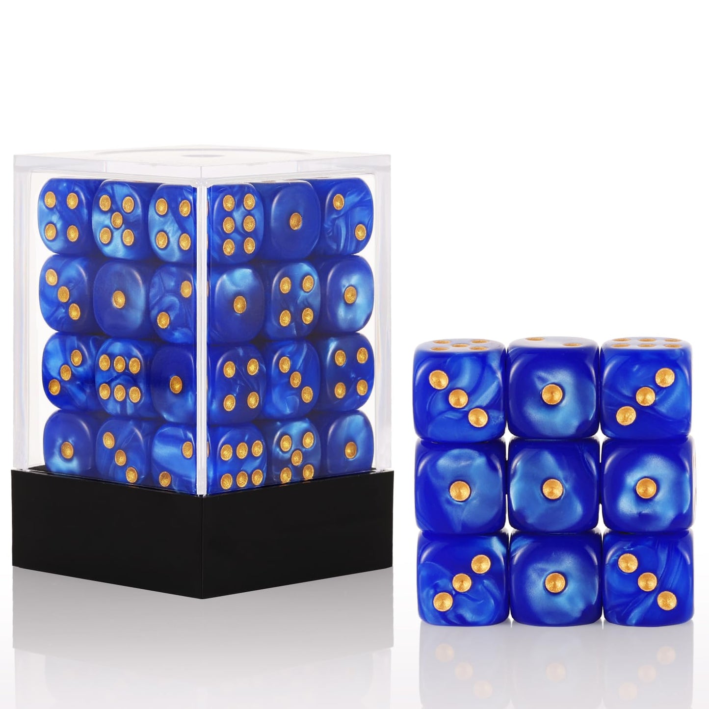Handan 36-Pack Mini 12mm Dice Set — Deep Blue Pearl, Portable Box for Yahtzee, Bunco & Math Games
