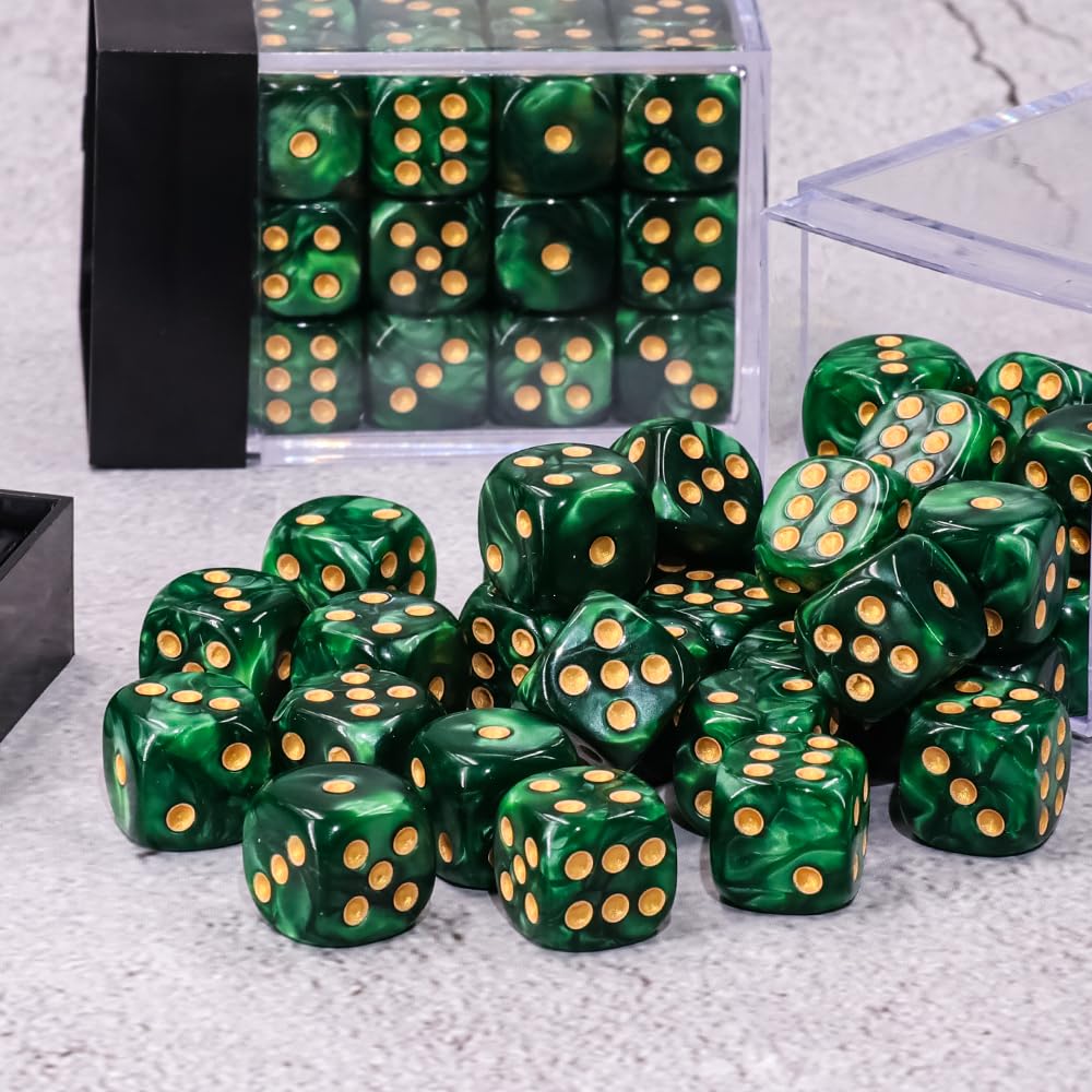 Handan 36-Piece Mini 12mm Pearl Dice Set — Green Box, 6-Sided Dice for Yahtzee & Math