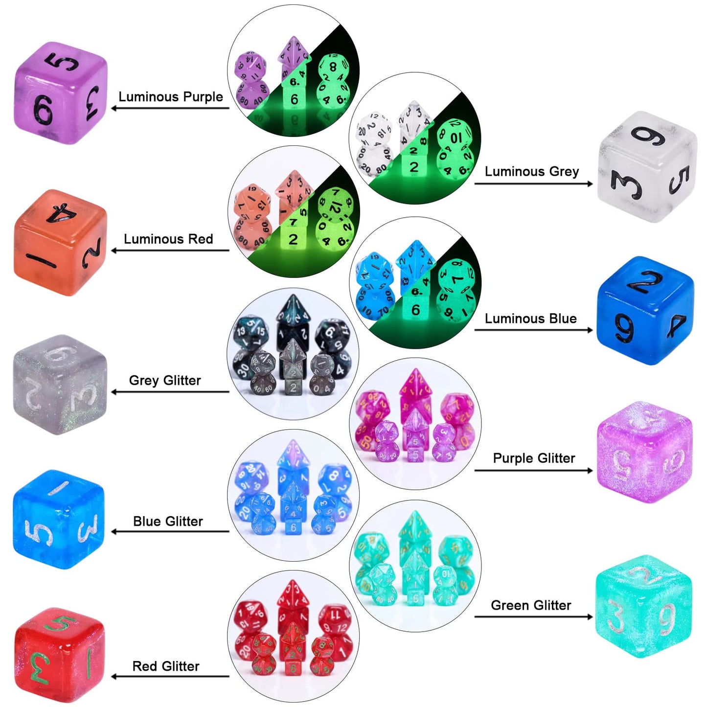 Handan 15 Sets Random Multi-Colored Polyhedral RPG Dice – 105pcs Mini 10mm D&D MTG Dice Set