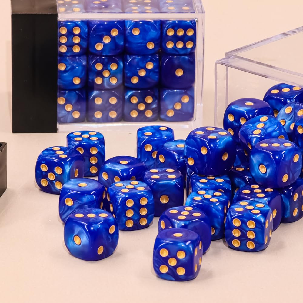 Handan 36-Pack Mini 12mm Dice Set — Deep Blue Pearl, Portable Box for Yahtzee, Bunco & Math Games