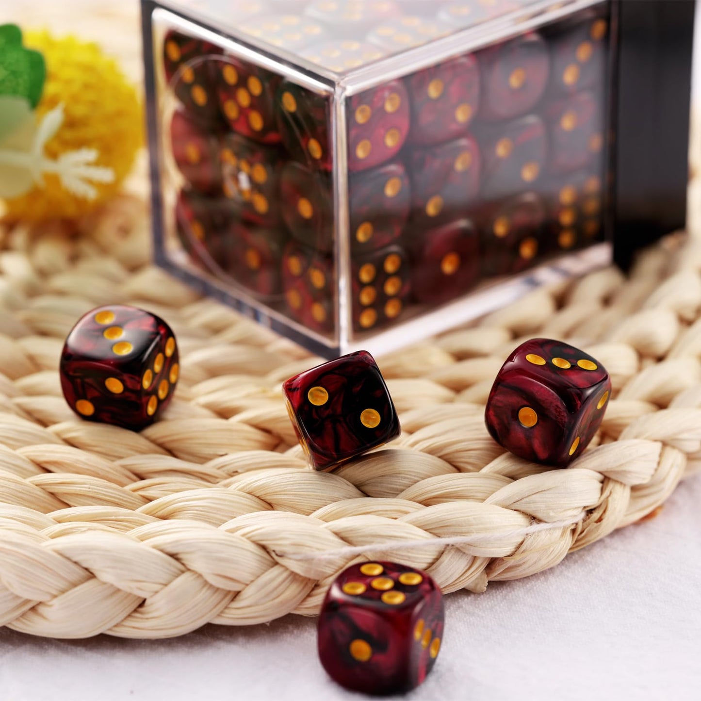 Handan 36-Piece 12mm MINI Dice Set (Dark Red & Black) with Portable Box