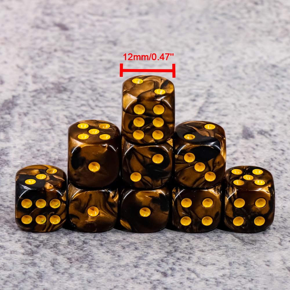 Handan 36-Piece 12mm D6 Dice Set – Two-Color Golden & Black with Portable Box
