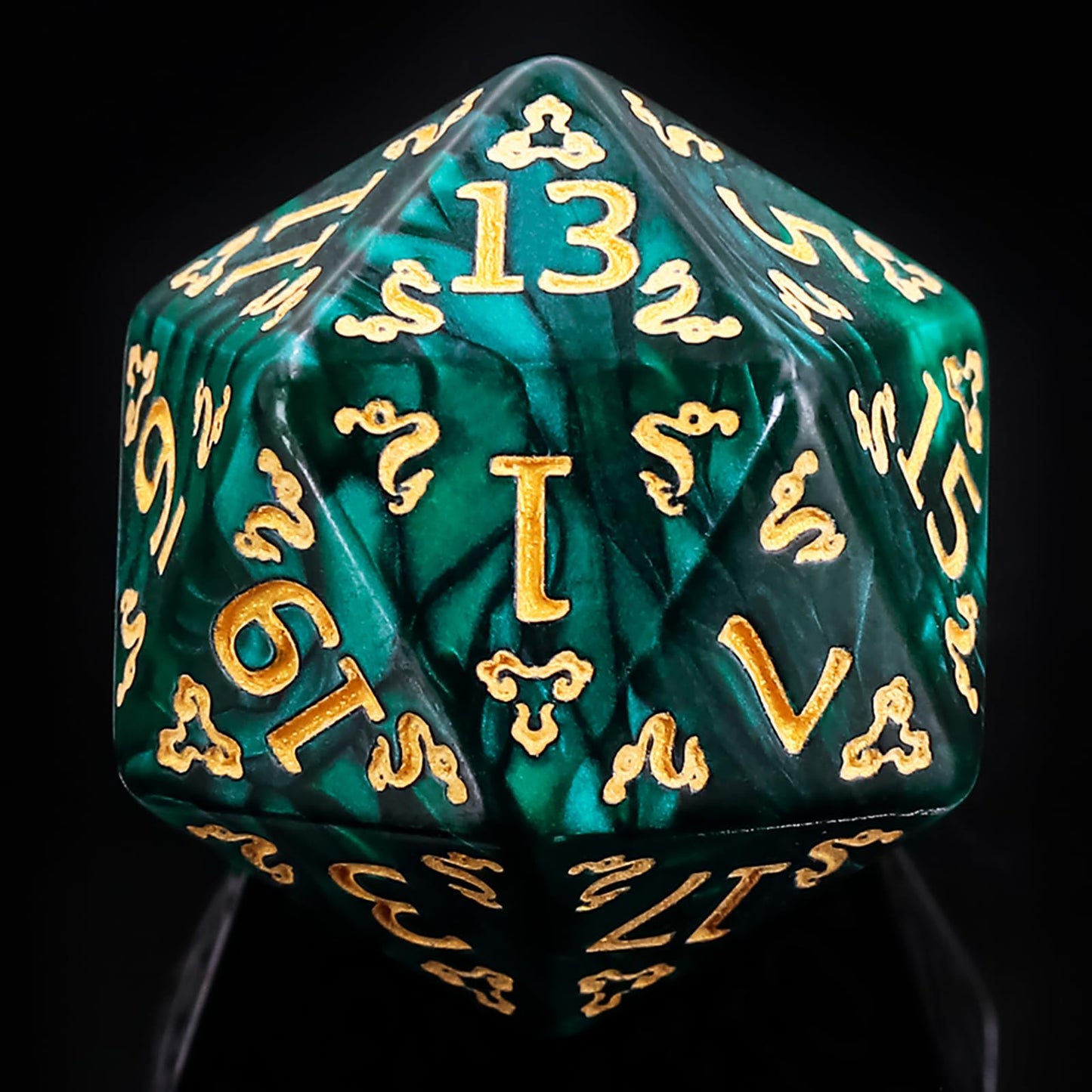 Handan DND Dice Set - 7 Polyhedral Acrylic Dice with Green Pearl & Gold Dragon Design
