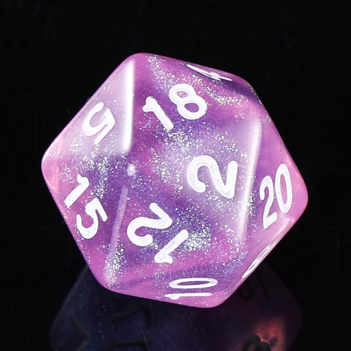 Handan Pink Transparent Glitter DND Dice Set – 7-Piece Polyhedral RPG Dice