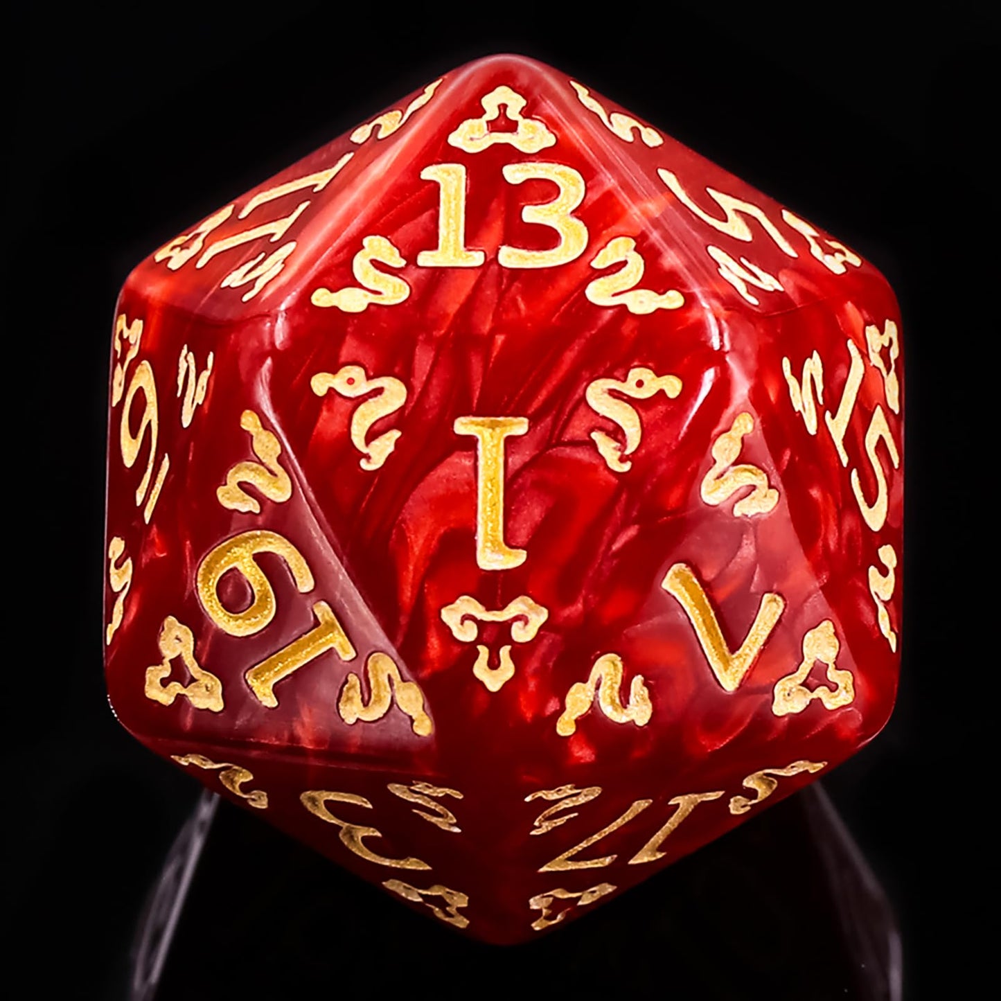 Handan DND Dice Set – 7 Polyhedral Acrylic Dice with Red Pearl & Gold Dragon Design | RPG Dice