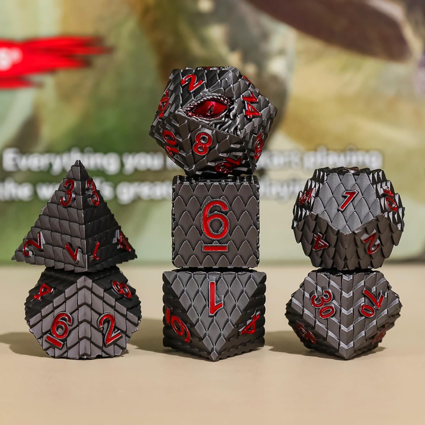 Handan Dragon Eye Metal Dice Set – 7 Pcs Dragon Scale Dice with Gift Box