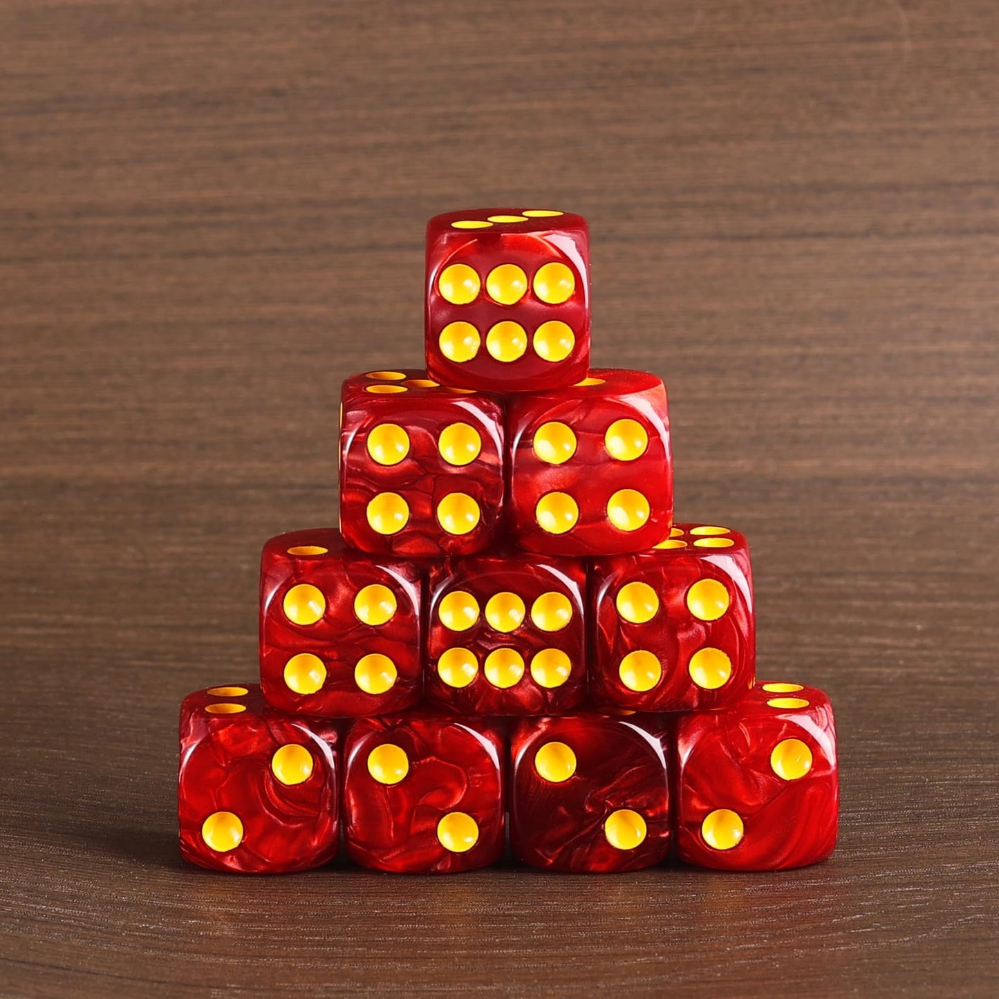 Handan 24-Pack 16mm Red Pearl D6 Dice Set with Pouch – Yahtzee, Bunco & Math Teaching