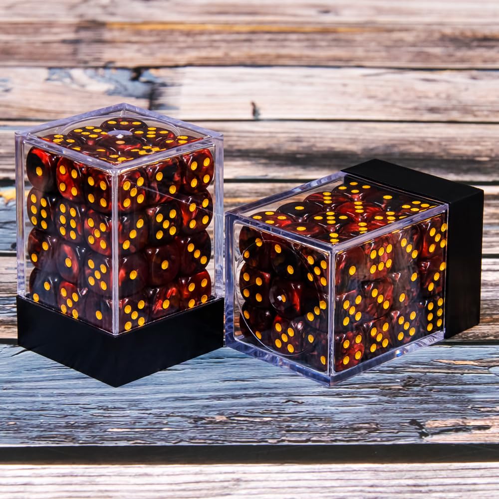 Handan 36-Piece 12mm MINI Dice Set (Dark Red & Black) with Portable Box