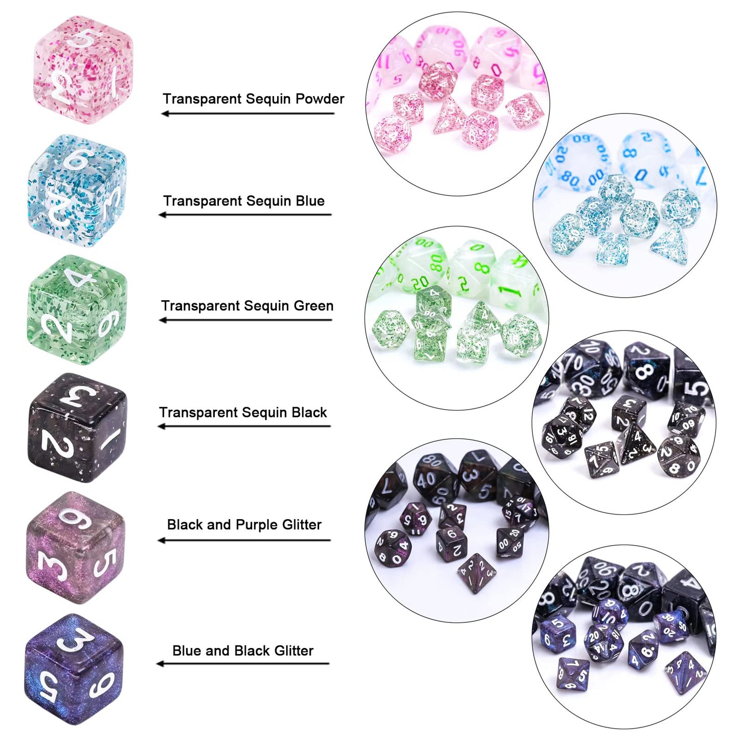 Handan 15 Sets Random Multi-Colored Polyhedral RPG Dice – 105pcs Mini 10mm D&D MTG Dice Set