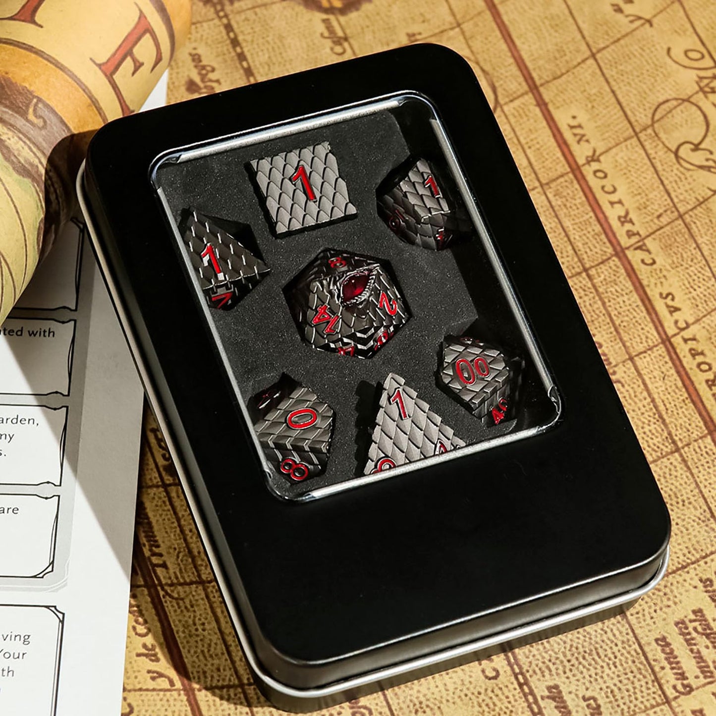 Handan Dragon Eye Metal Dice Set – 7 Pcs Dragon Scale Dice with Gift Box