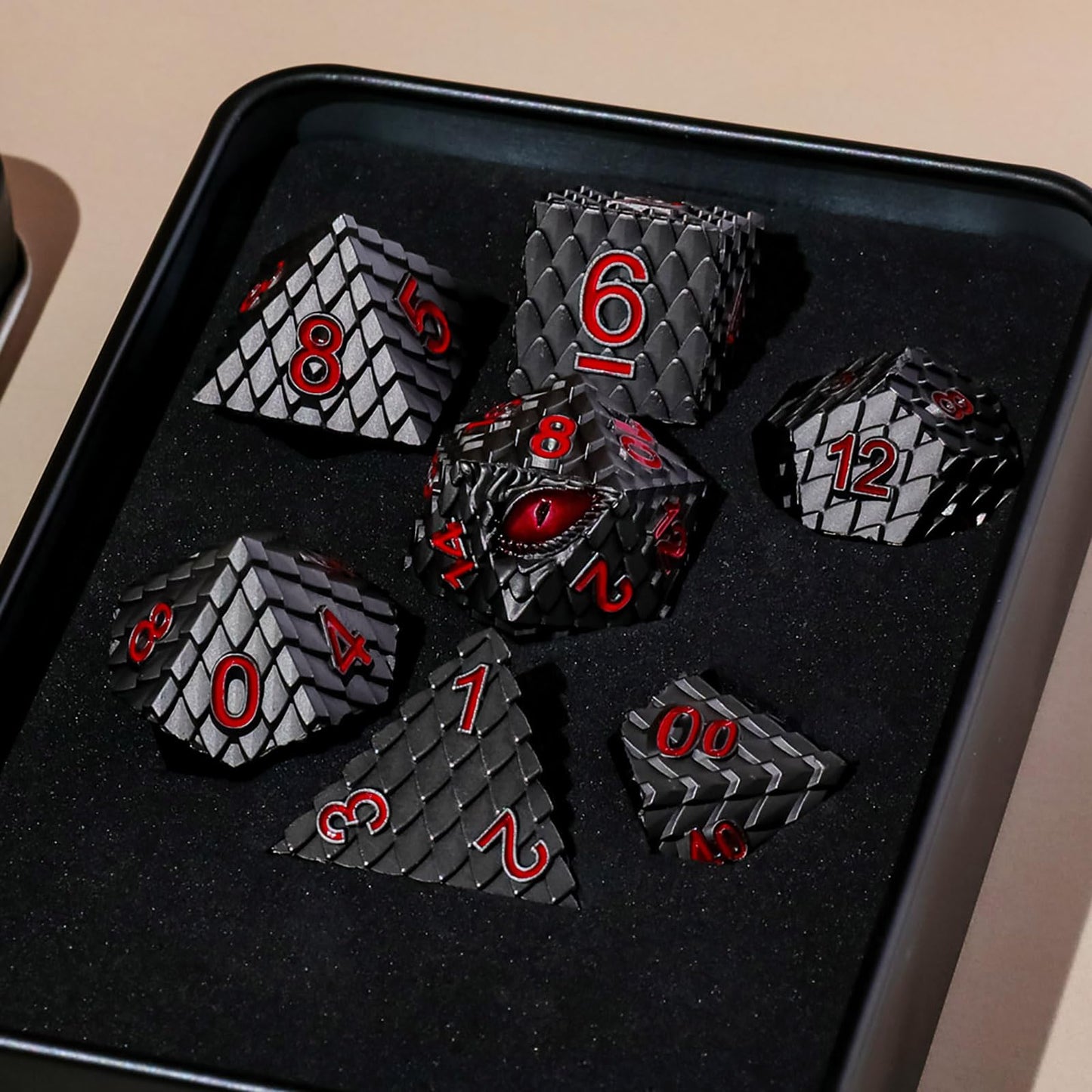 Handan Dragon Eye Metal Dice Set – 7 Pcs Dragon Scale Dice with Gift Box