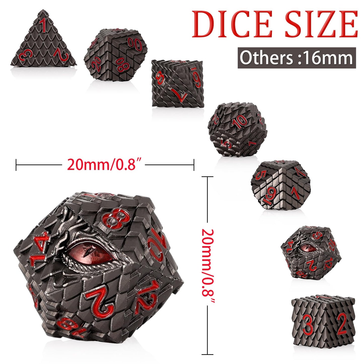Handan Dragon Eye Metal Dice Set – 7 Pcs Dragon Scale Dice with Gift Box