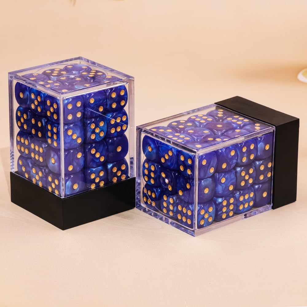 Handan 36-Pack Mini 12mm Dice Set — Deep Blue Pearl, Portable Box for Yahtzee, Bunco & Math Games