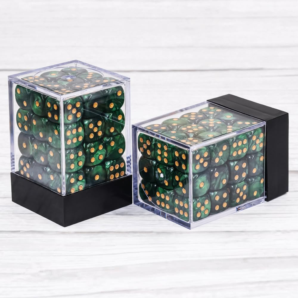 Handan 36-Piece Mini 12mm Pearl Dice Set — Green Box, 6-Sided Dice for Yahtzee & Math