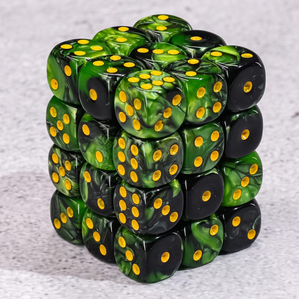 Handan 36‑Dice Pack: 12mm MINI D6 Set in Grass Green & Black with Portable Box