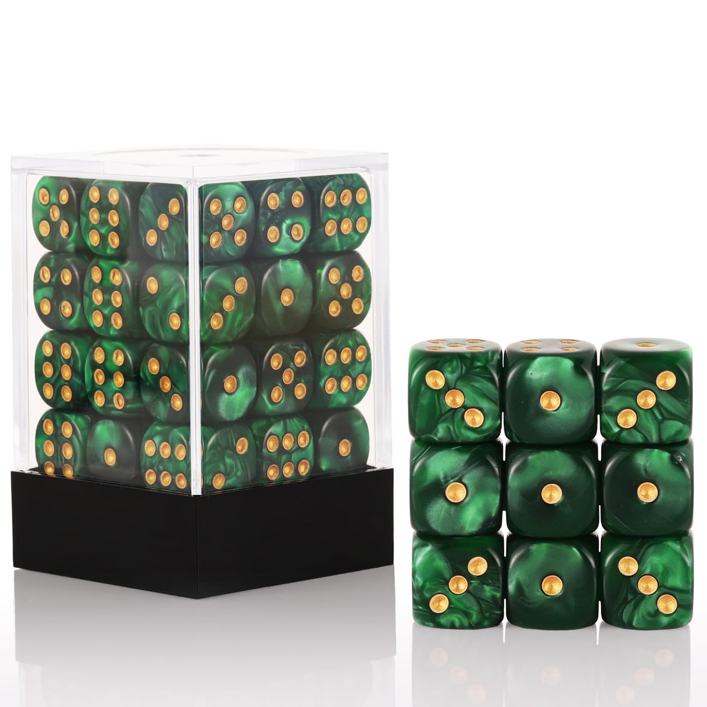 Handan 36-Piece Mini 12mm Pearl Dice Set — Green Box, 6-Sided Dice for Yahtzee & Math