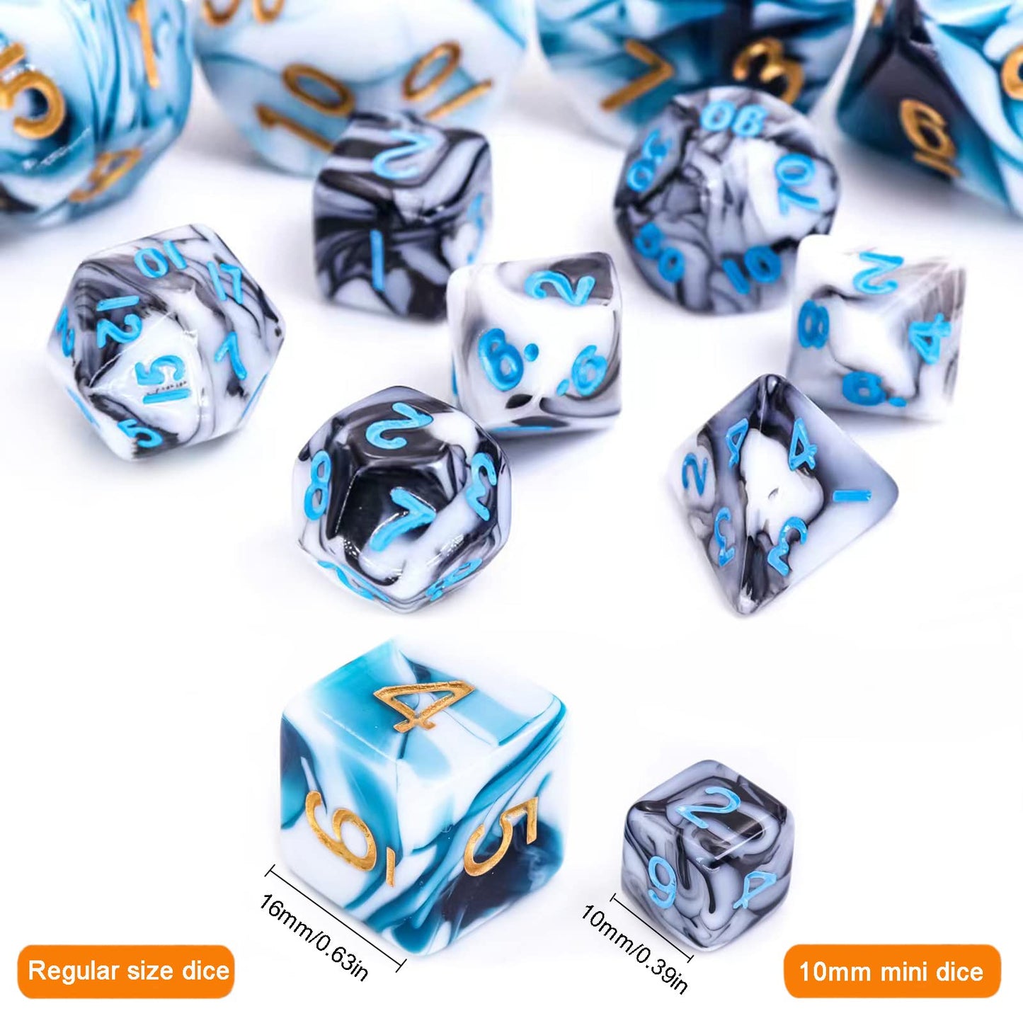 Handan 15 Sets Random Multi-Colored Polyhedral RPG Dice – 105pcs Mini 10mm D&D MTG Dice Set