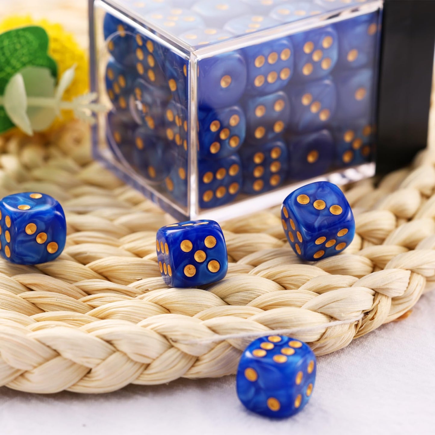 Handan 36-Pack Mini 12mm Dice Set — Deep Blue Pearl, Portable Box for Yahtzee, Bunco & Math Games