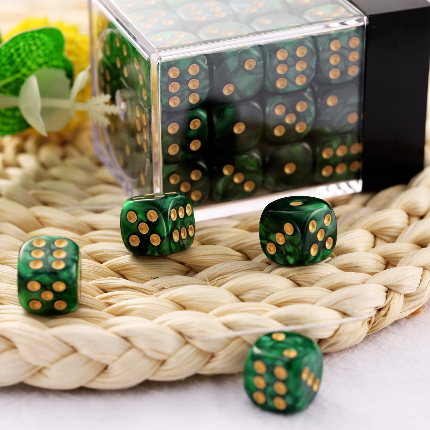Handan 36-Piece Mini 12mm Pearl Dice Set — Green Box, 6-Sided Dice for Yahtzee & Math