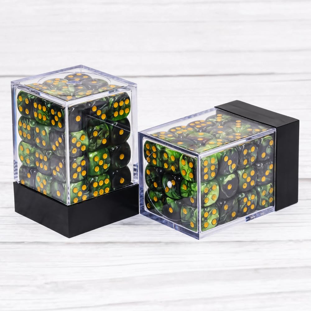 Handan 36‑Dice Pack: 12mm MINI D6 Set in Grass Green & Black with Portable Box