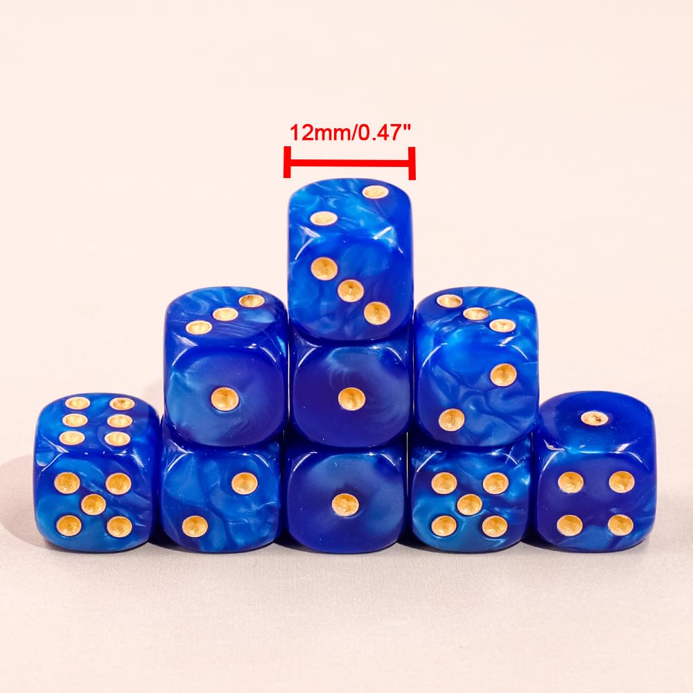 Handan 36-Pack Mini 12mm Dice Set — Deep Blue Pearl, Portable Box for Yahtzee, Bunco & Math Games