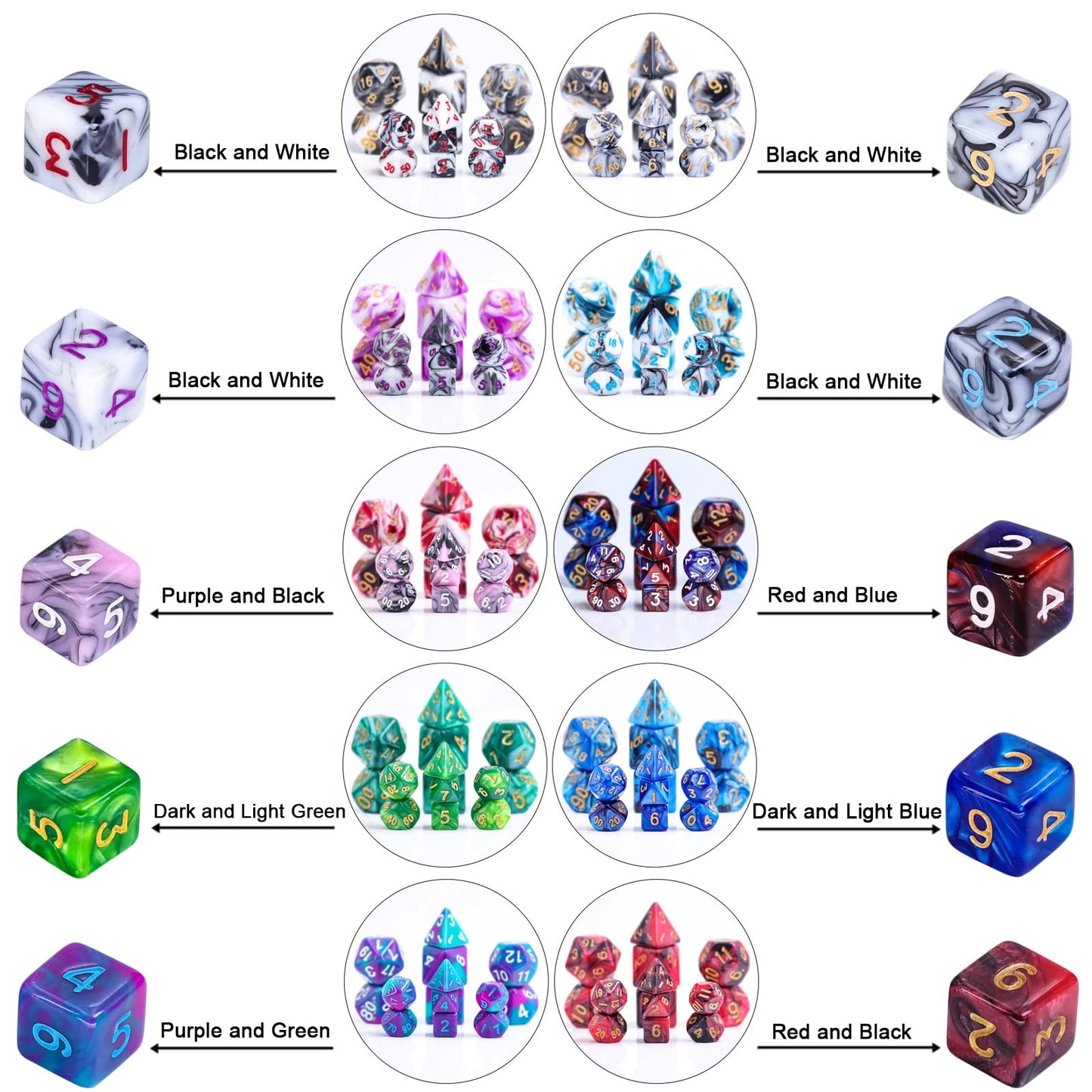 Handan 15 Sets Random Multi-Colored Polyhedral RPG Dice – 105pcs Mini 10mm D&D MTG Dice Set