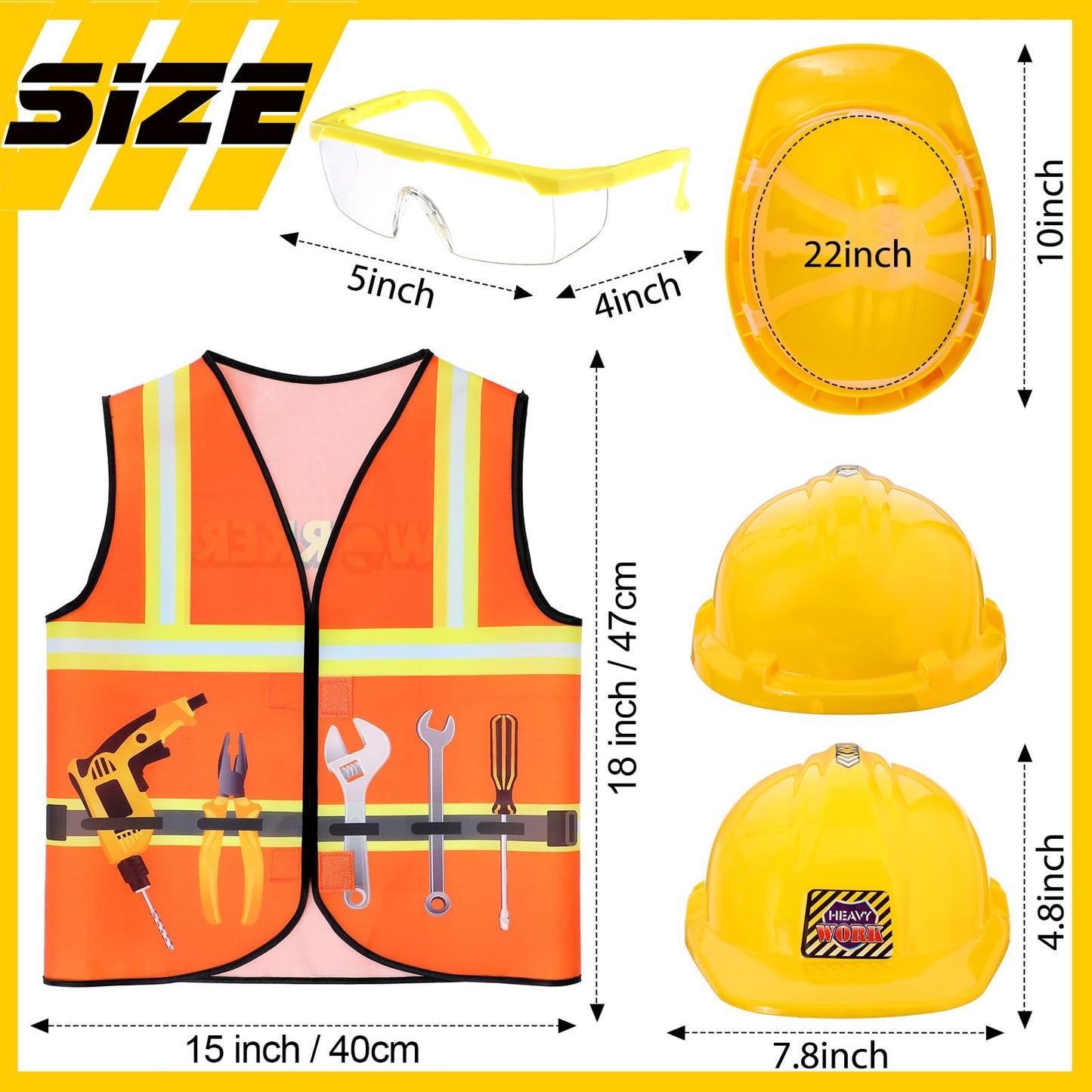 Handepo Construction Worker Costume for Kids – Vest, Helmet & Goggles Set