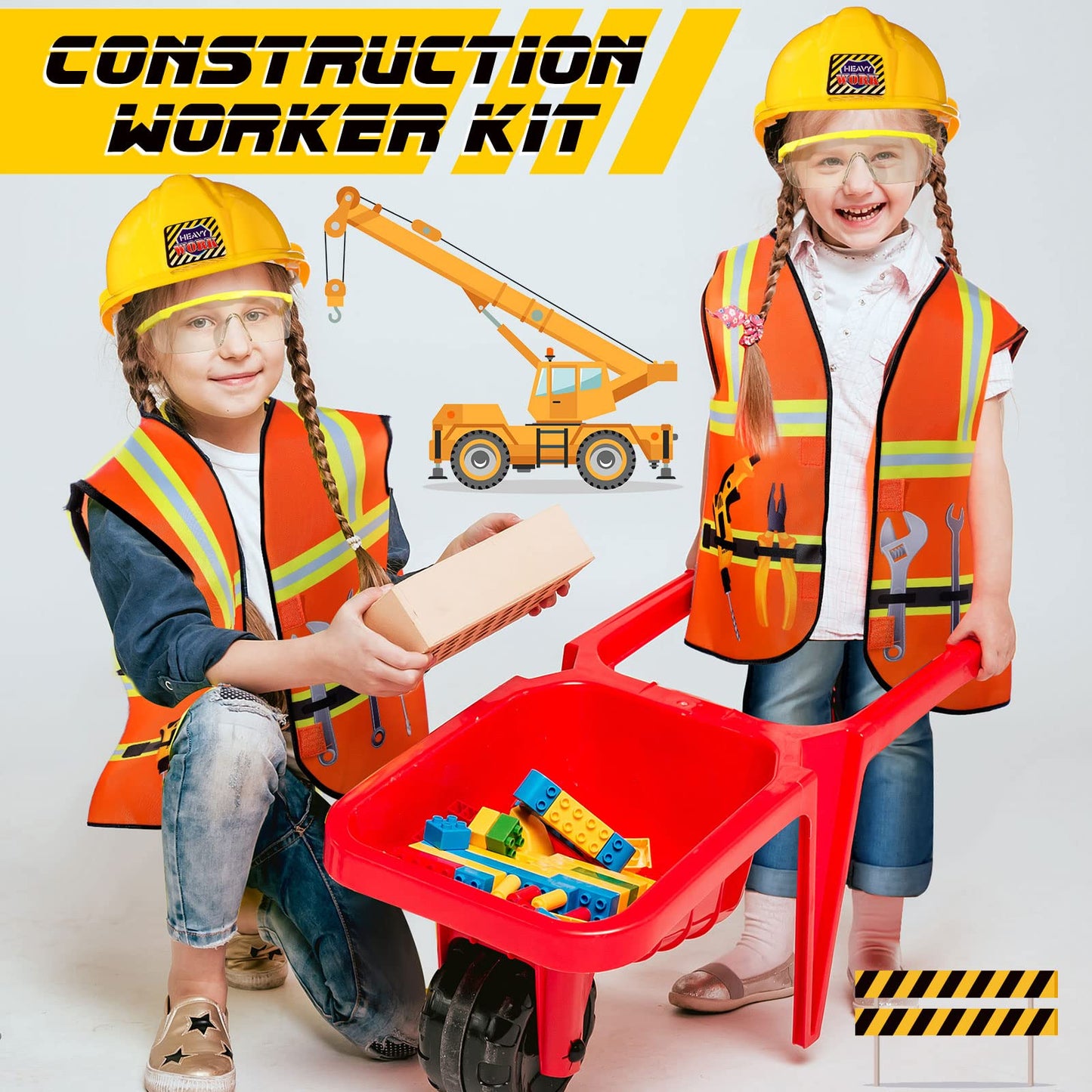 Handepo Construction Worker Costume for Kids – Vest, Helmet & Goggles Set