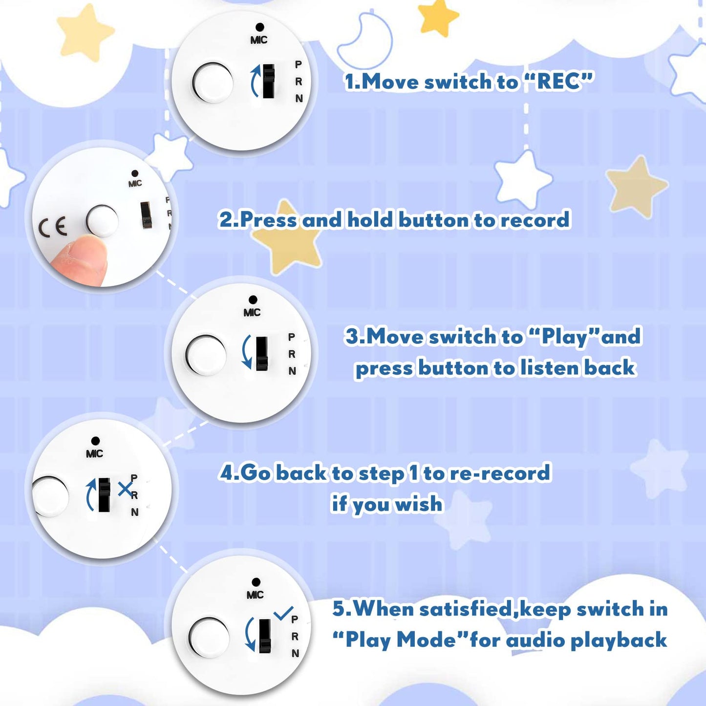 Handepo 6 Pcs White Voice Recorder Module for Plush Toys – 20 Second Recording