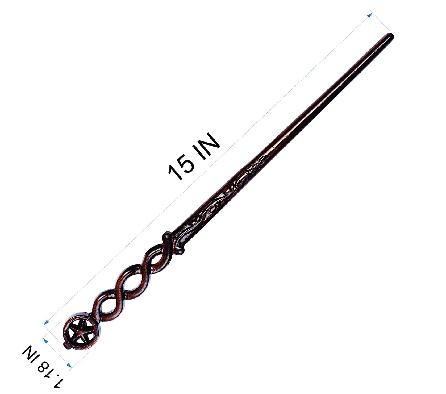 Handicraftviet Hand Carved Wood Magic Wand – 15-Inch Star Wand for Halloween & Cosplay