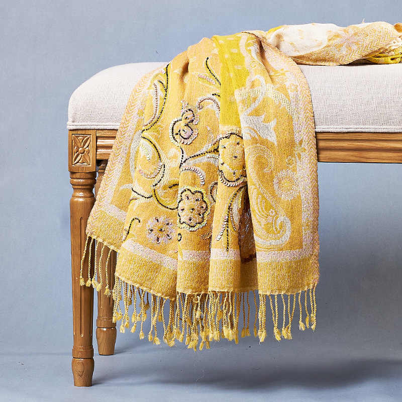 Handmade Beaded Embroidery Wool Shawl