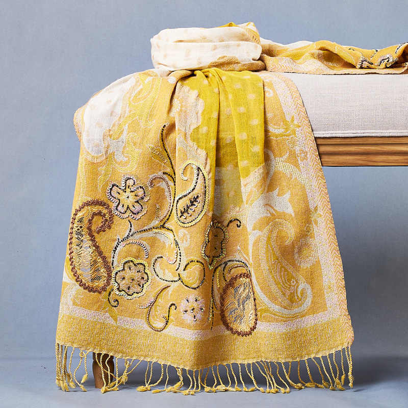 Handmade Beaded Embroidery Wool Shawl