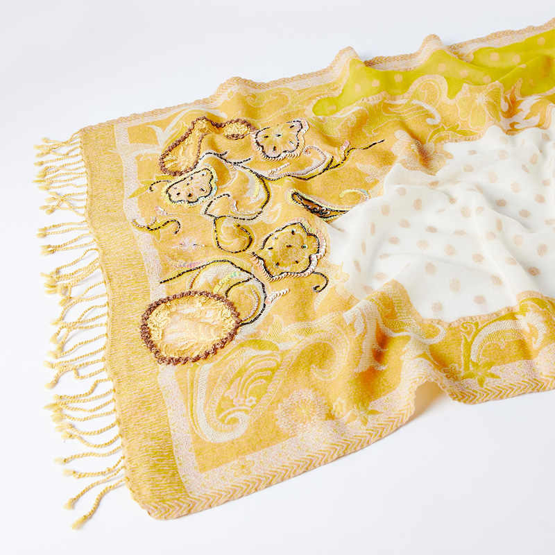 Handmade Beaded Embroidery Wool Shawl