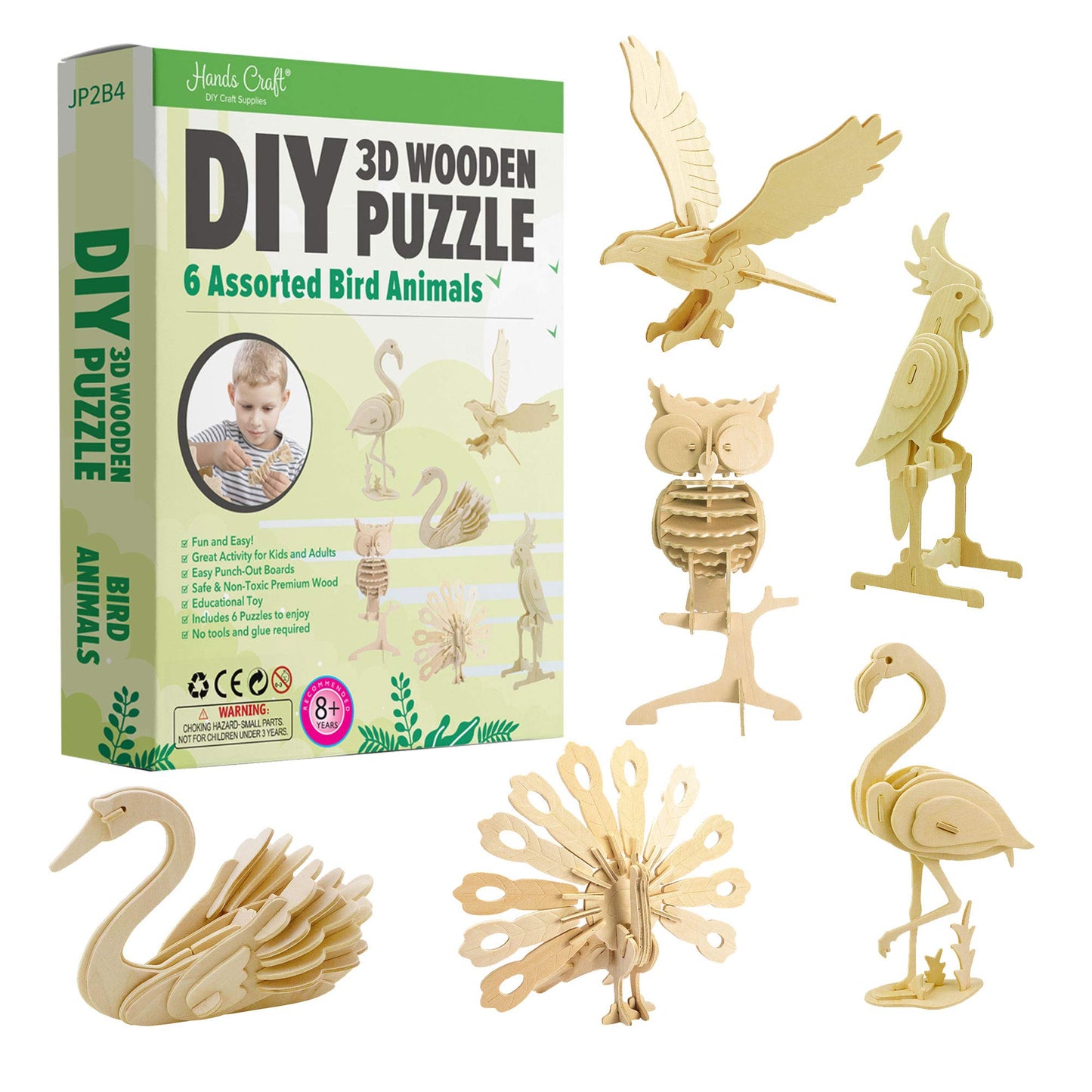 Hands Craft DIY 3D Bird Puzzle Bundle – 6 Puzzles, Safe Plywood, Easy Punch-Out